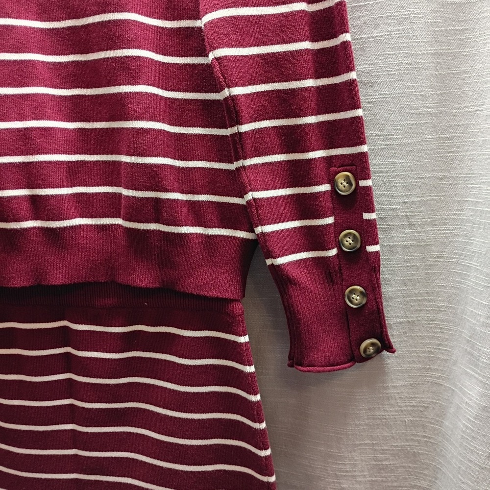 Pretty Garden Maroon White Striped Knit Skirt Set Medium Pencil Skirt Chic M